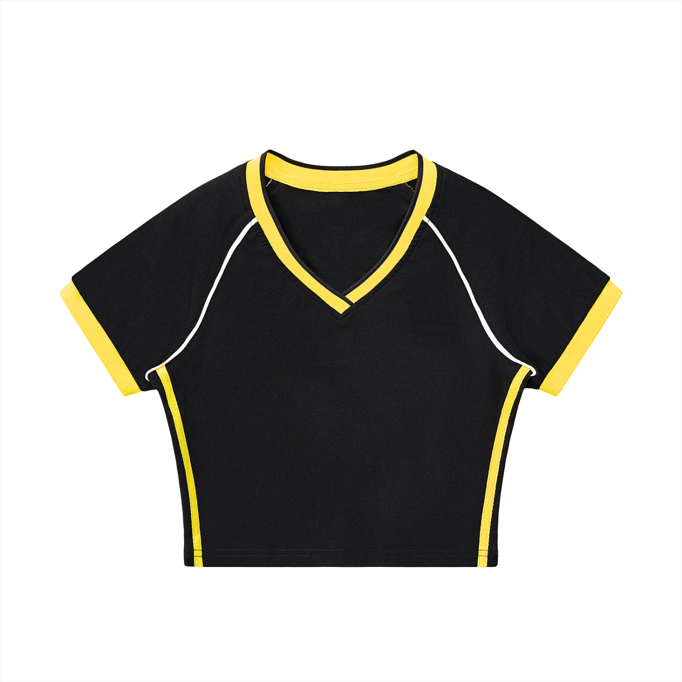 Contrast Trim V-Neck Crop T-Shirt