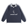 Contrast Striped Lapel Collar Sweatshirt