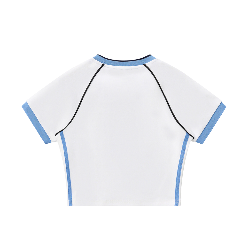 Contrast Trim V-Neck Crop T-Shirt