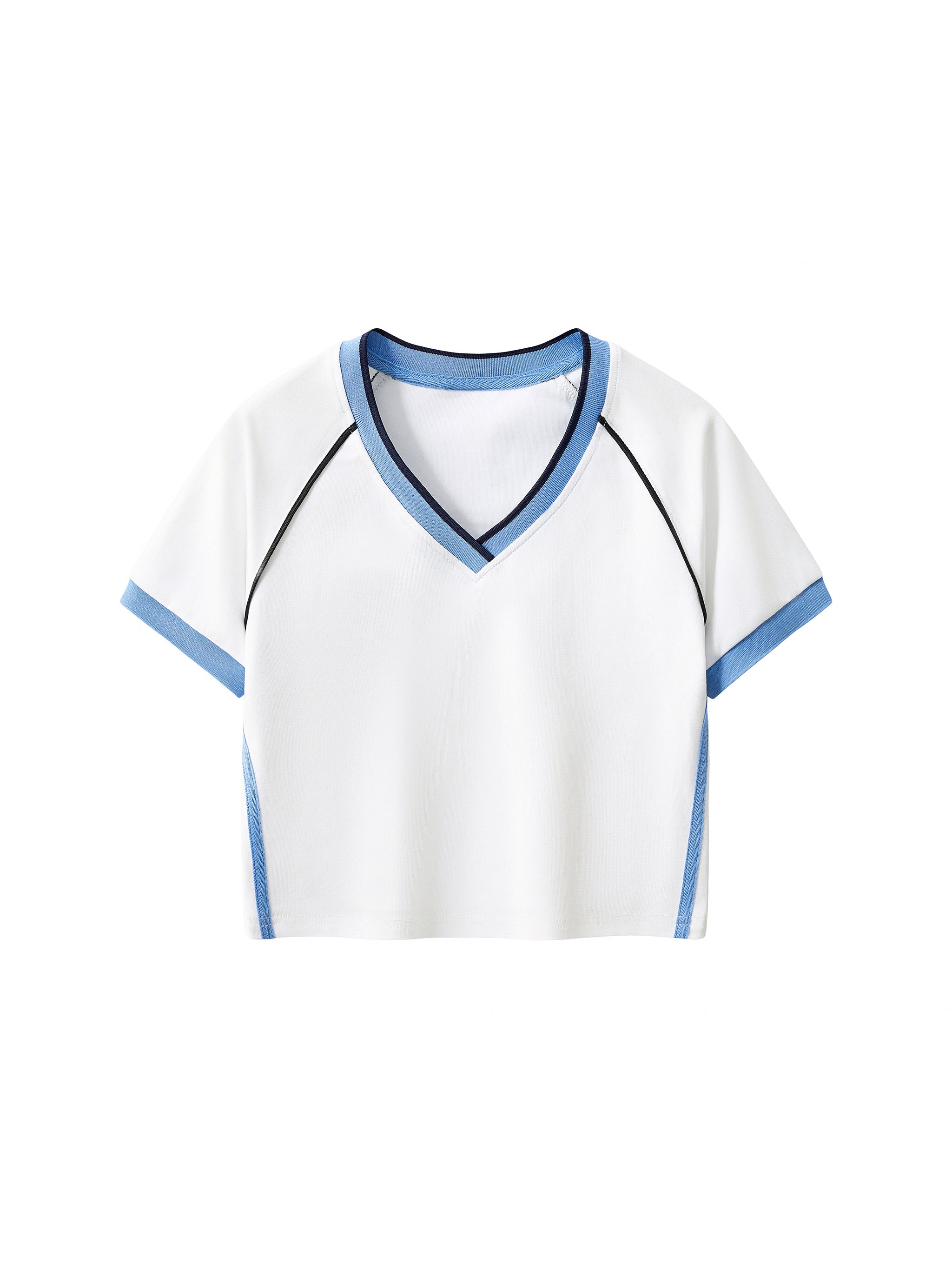 Contrast Trim V-Neck Crop T-Shirt